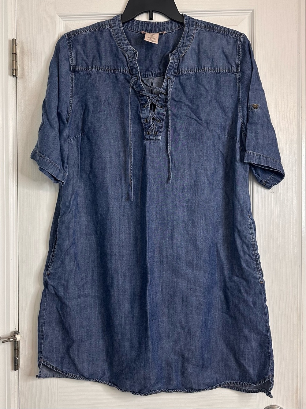 Philosophy Lace-Up Chambray Midi Dress in Denim Blue Women’s Size XXL